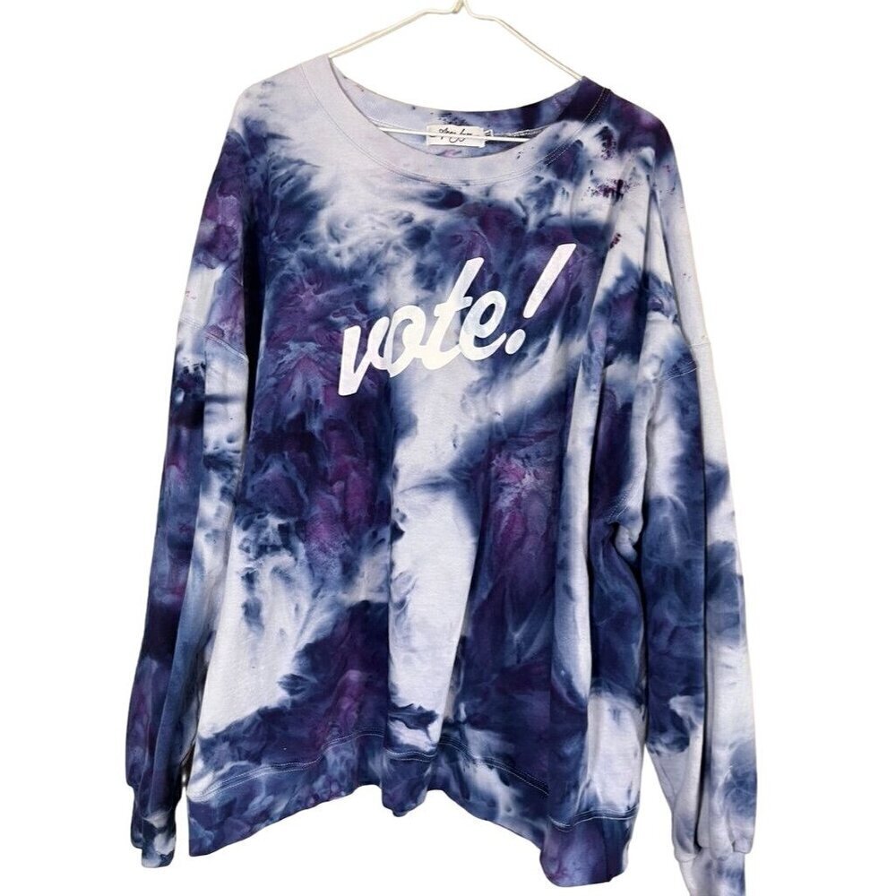 Anna Joyce Sweatshirt Women 2XL Blue Tie Dye Vote Hand Dyed Active Yoga Sporty